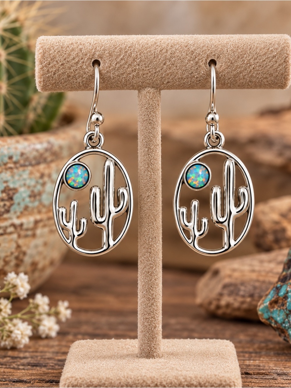 Ethiopian Opal Cactus 925 Sterling Silver Earrings